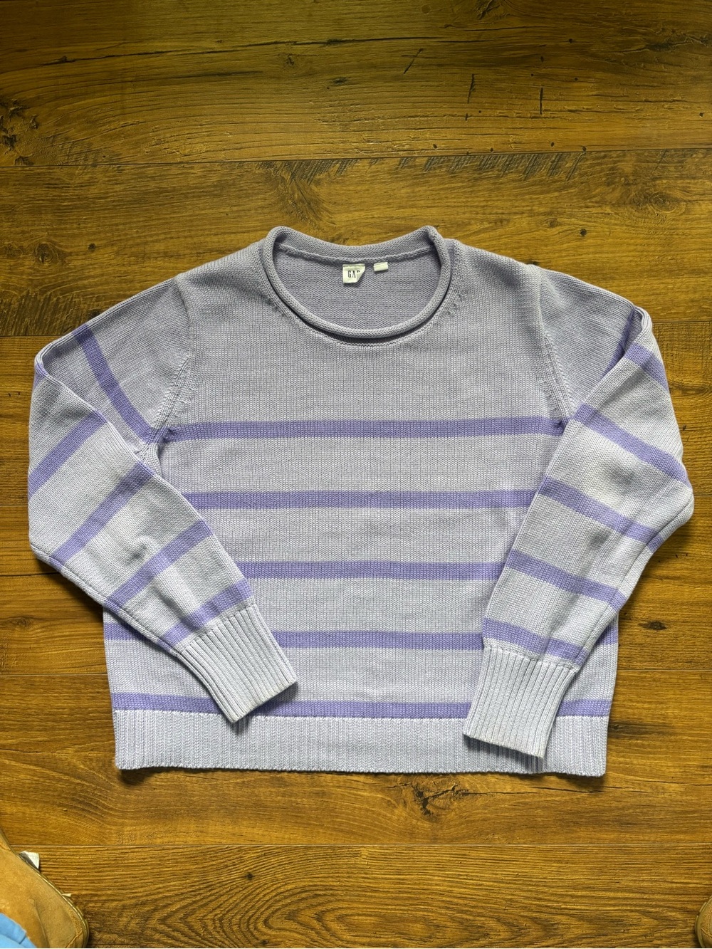 GAP Lavender Crewneck Sweater with Purple Stripes